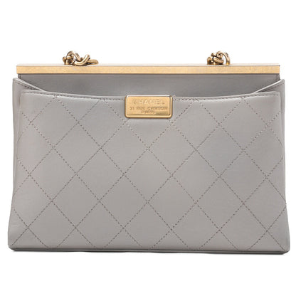 CHANEL Lambskin Matelasse Outside Flap 2WAY Chain Shoulder Gray Gold-Tone Hardware, Pre-Owned
