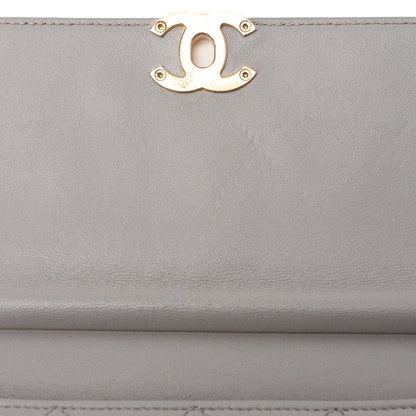 CHANEL Lambskin Matelasse Outside Flap 2WAY Chain Shoulder Gray Gold-Tone Hardware, Pre-Owned