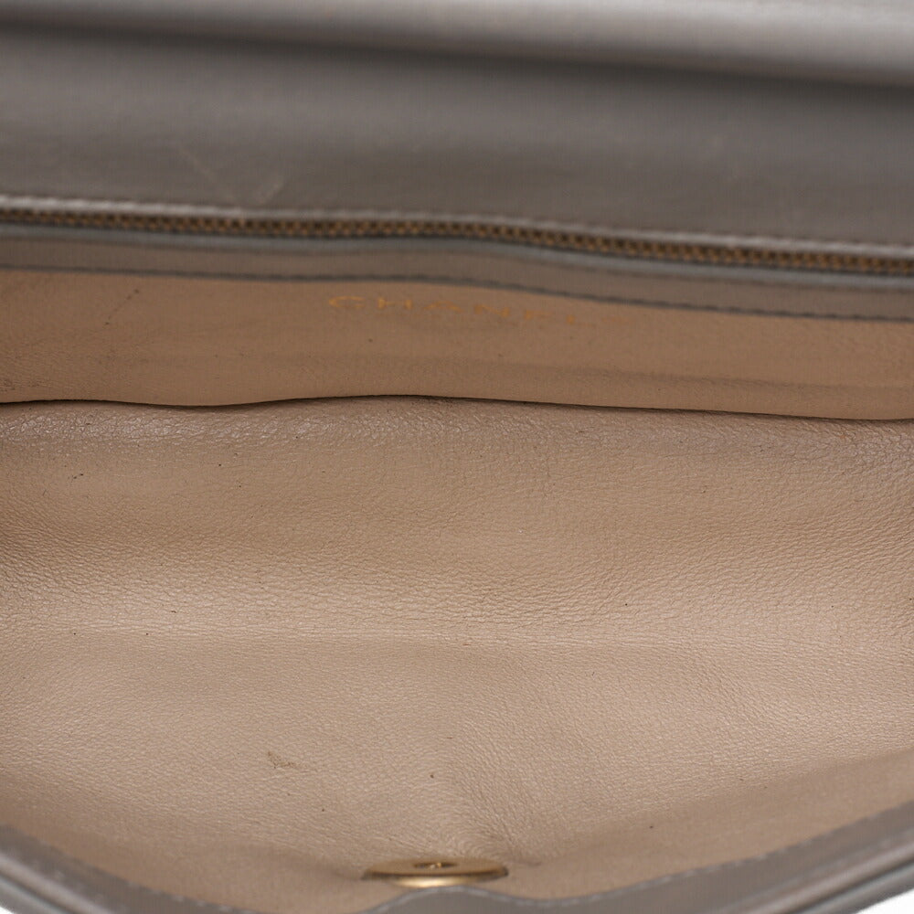 CHANEL Lambskin Matelasse Outside Flap 2WAY Chain Shoulder Gray Gold-Tone Hardware, Pre-Owned