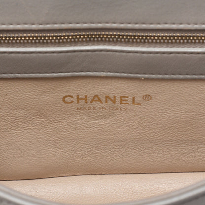 CHANEL Lambskin Matelasse Outside Flap 2WAY Chain Shoulder Gray Gold-Tone Hardware, Pre-Owned