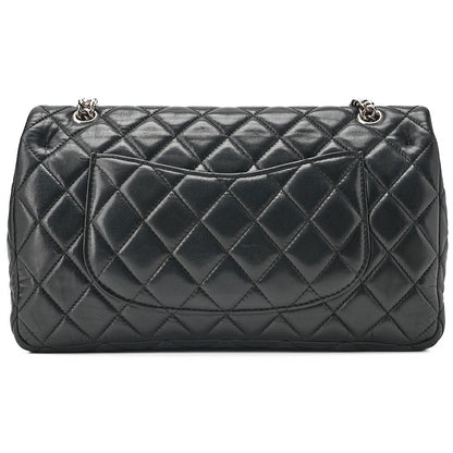 CHANEL Chain Shoulder Bag Matelasse Double Flap Lambskin Black Silver-Tone Hardware, Pre-Owned