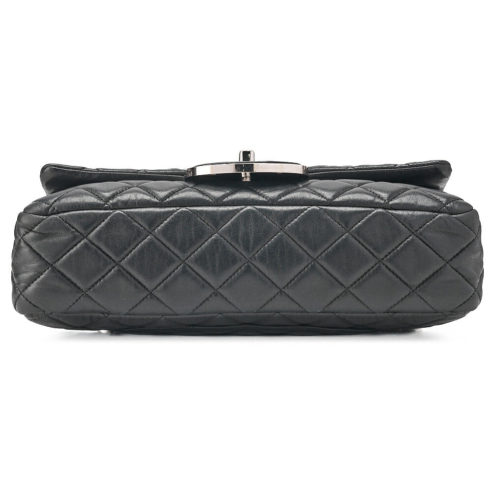 CHANEL Chain Shoulder Bag Matelasse Double Flap Lambskin Black Silver-Tone Hardware, Pre-Owned
