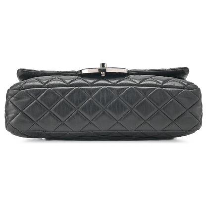 CHANEL Chain Shoulder Bag Matelasse Double Flap Lambskin Black Silver-Tone Hardware, Pre-Owned
