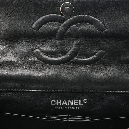 CHANEL Chain Shoulder Bag Matelasse Double Flap Lambskin Black Silver-Tone Hardware, Pre-Owned