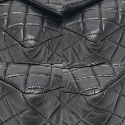 CHANEL Chain Shoulder Bag Matelasse Double Flap Lambskin Black Silver-Tone Hardware, Pre-Owned