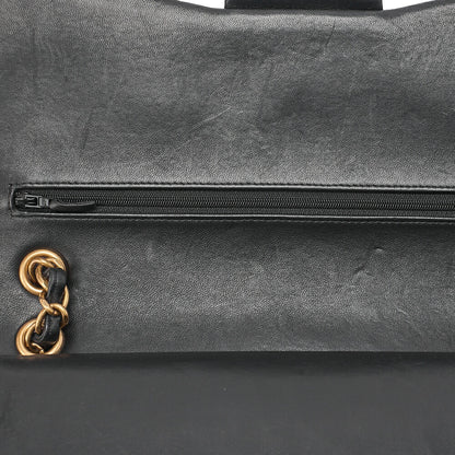 CHANEL Lambskin Deka Matelasse Chevron 30cm Double Flap Chain Shoulder Bag Black Gold-Tone Hardware, Pre-Owned