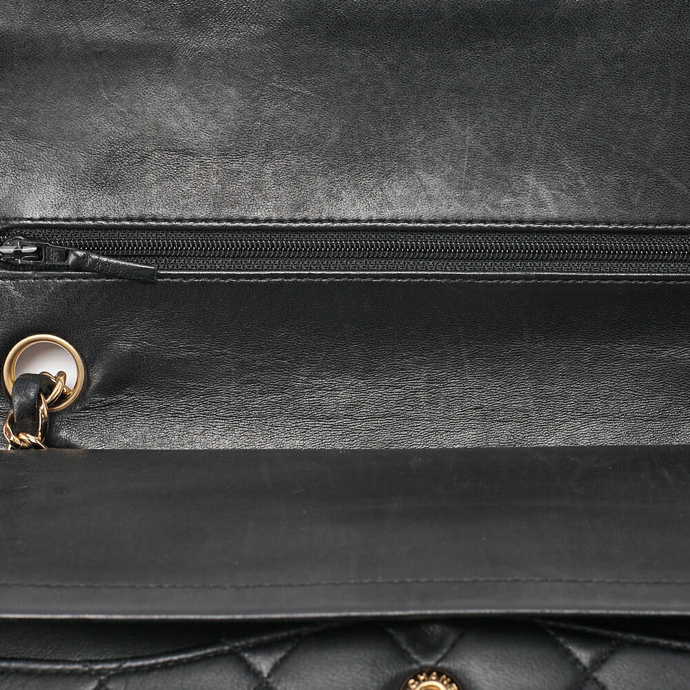 CHANEL Chain Shoulder Bag Matelasse Double Flap 25cm Lambskin Black Gold-Tone Hardware, Pre-Owned