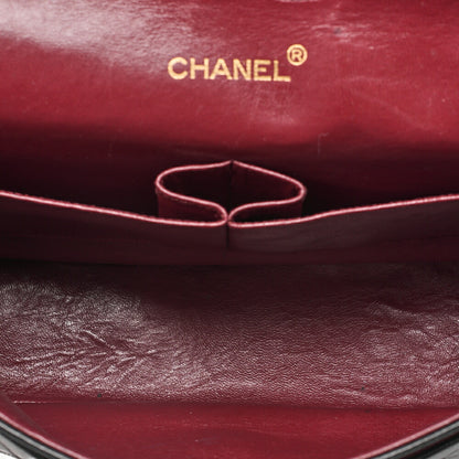 CHANEL Lambskin Matelasse Straight Flap Tang Lock Double Flap Chain Shoulder Bag Black Gold-Tone Hardware, Pre-Owned