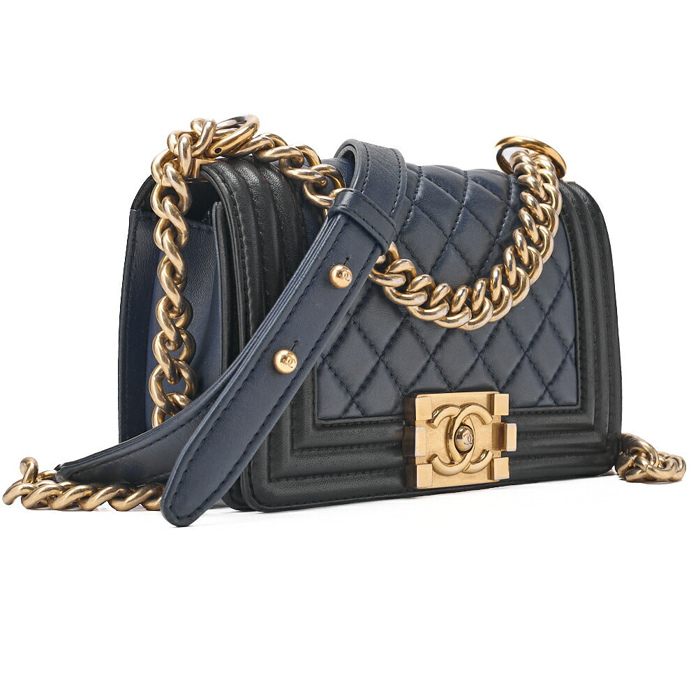 CHANEL Lambskin Matelasse Boy Chanel 20 Chain Shoulder Navy x Black Gold-Tone Hardware, Pre-Owned