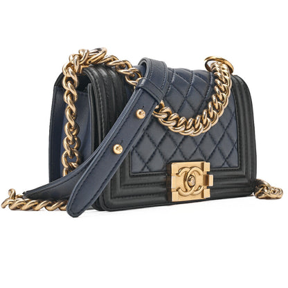 CHANEL Lambskin Matelasse Boy Chanel 20 Chain Shoulder Navy x Black Gold-Tone Hardware, Pre-Owned