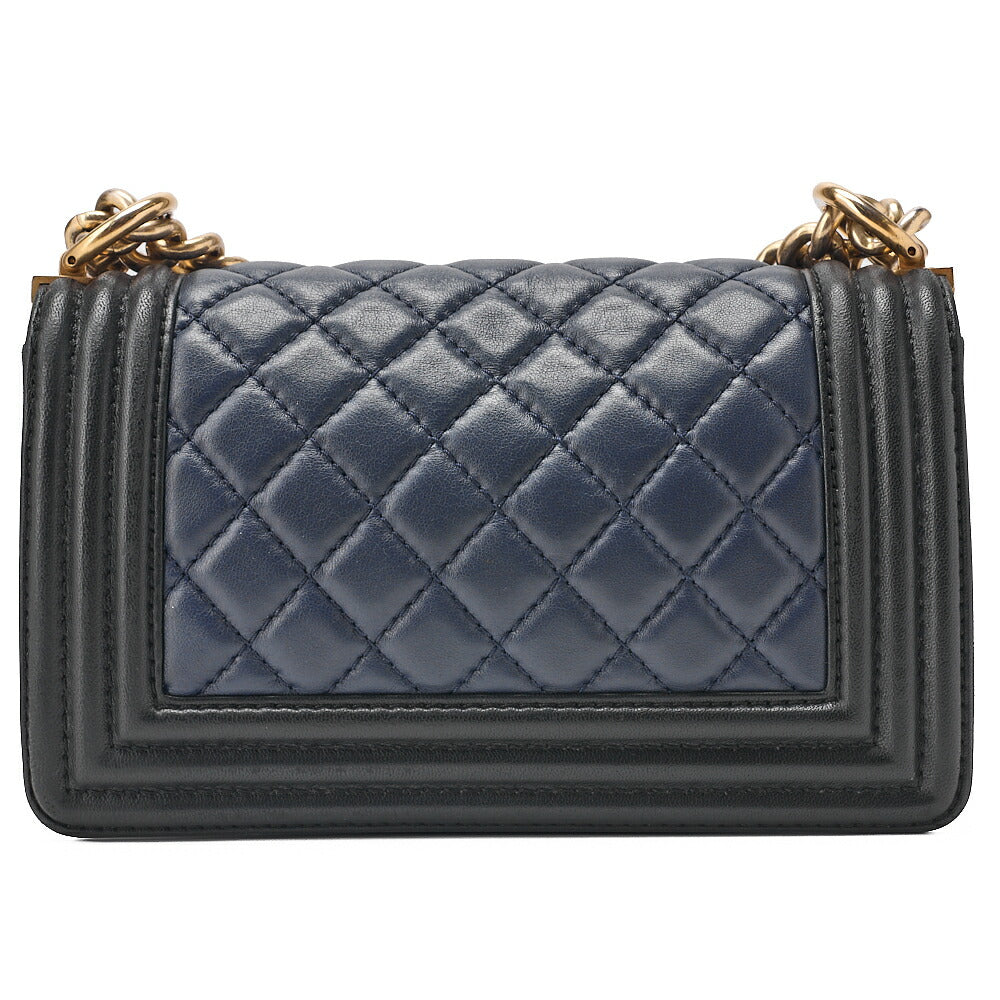 CHANEL Lambskin Matelasse Boy Chanel 20 Chain Shoulder Navy x Black Gold-Tone Hardware, Pre-Owned
