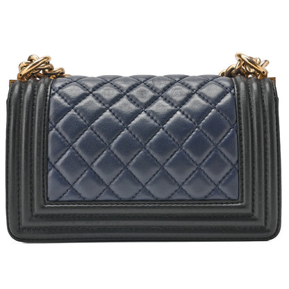 CHANEL Lambskin Matelasse Boy Chanel 20 Chain Shoulder Navy x Black Gold-Tone Hardware, Pre-Owned