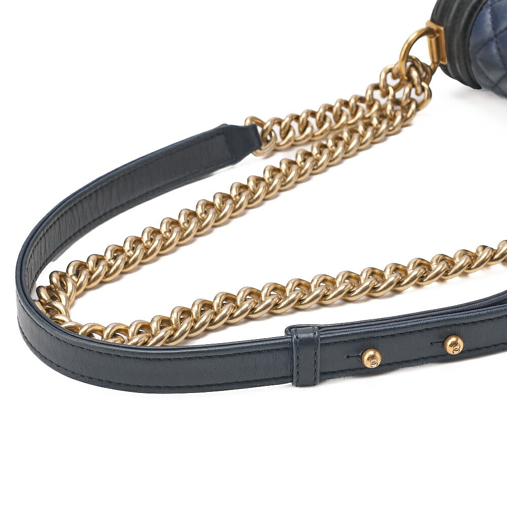 CHANEL Lambskin Matelasse Boy Chanel 20 Chain Shoulder Navy x Black Gold-Tone Hardware, Pre-Owned