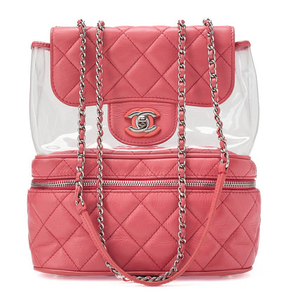 CHANEL Vintage Calf Matelasse Turn Lock Backpack Style Chain Shoulder Pink Silver-Tone Hardware, Pre-Owned