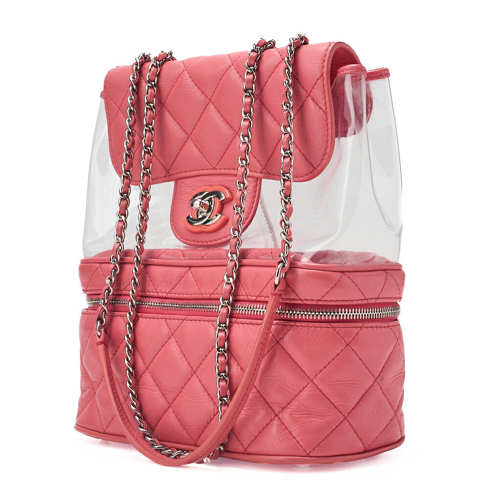 CHANEL Vintage Calf Matelasse Turn Lock Backpack Style Chain Shoulder Pink Silver-Tone Hardware, Pre-Owned