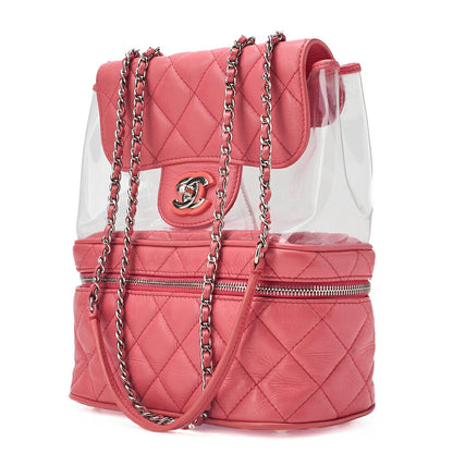 CHANEL Vintage Calf Matelasse Turn Lock Backpack Style Chain Shoulder Pink Silver-Tone Hardware, Pre-Owned