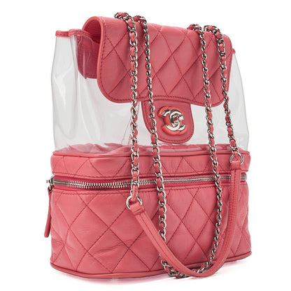 CHANEL Vintage Calf Matelasse Turn Lock Backpack Style Chain Shoulder Pink Silver-Tone Hardware, Pre-Owned