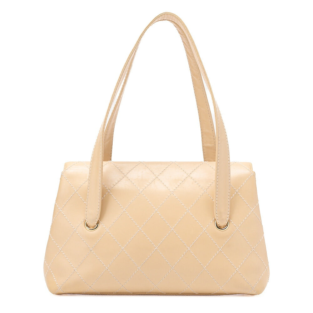 CHANEL Coco Mark Wild Stitch Flap Tote Bag Calf Leather Beige Gold-Tone Hardware, Pre-Owned