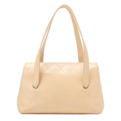CHANEL Coco Mark Wild Stitch Flap Tote Bag Calf Leather Beige Gold-Tone Hardware, Pre-Owned