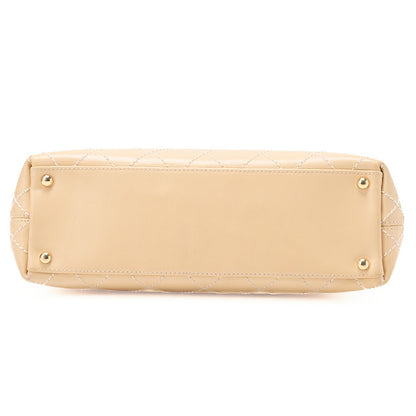 CHANEL Coco Mark Wild Stitch Flap Tote Bag Calf Leather Beige Gold-Tone Hardware, Pre-Owned