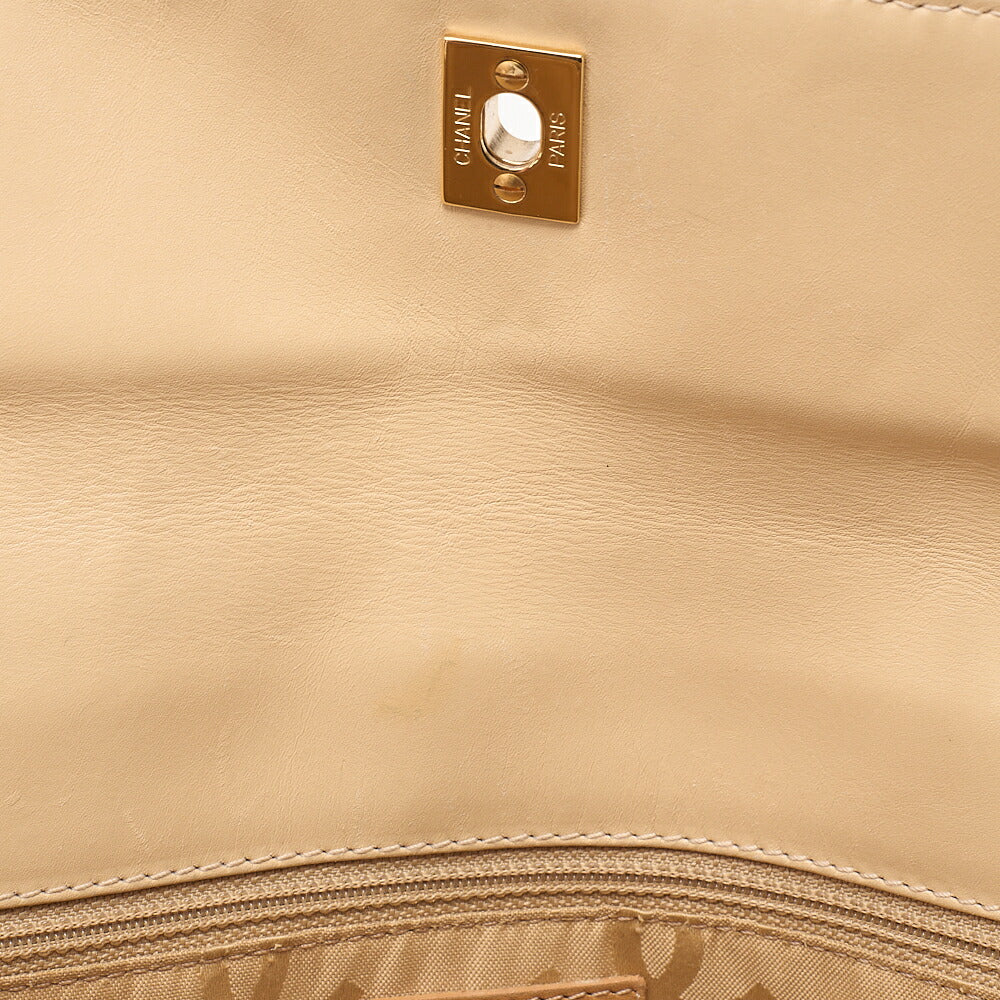 CHANEL Coco Mark Wild Stitch Flap Tote Bag Calf Leather Beige Gold-Tone Hardware, Pre-Owned