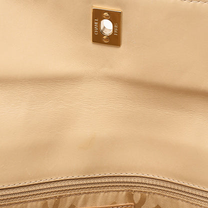 CHANEL Coco Mark Wild Stitch Flap Tote Bag Calf Leather Beige Gold-Tone Hardware, Pre-Owned