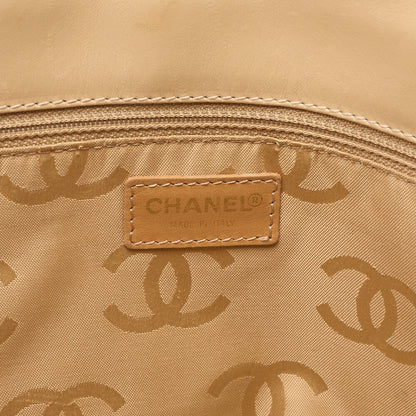 CHANEL Coco Mark Wild Stitch Flap Tote Bag Calf Leather Beige Gold-Tone Hardware, Pre-Owned