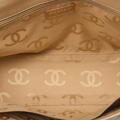 CHANEL Coco Mark Wild Stitch Flap Tote Bag Calf Leather Beige Gold-Tone Hardware, Pre-Owned