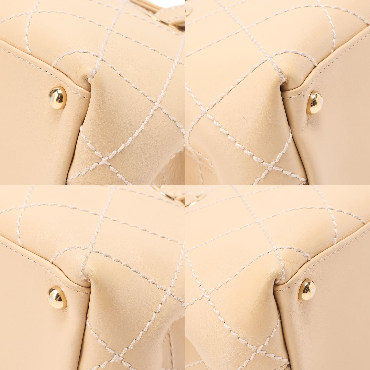 CHANEL Coco Mark Wild Stitch Flap Tote Bag Calf Leather Beige Gold-Tone Hardware, Pre-Owned