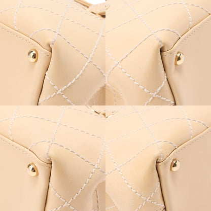 CHANEL Coco Mark Wild Stitch Flap Tote Bag Calf Leather Beige Gold-Tone Hardware, Pre-Owned