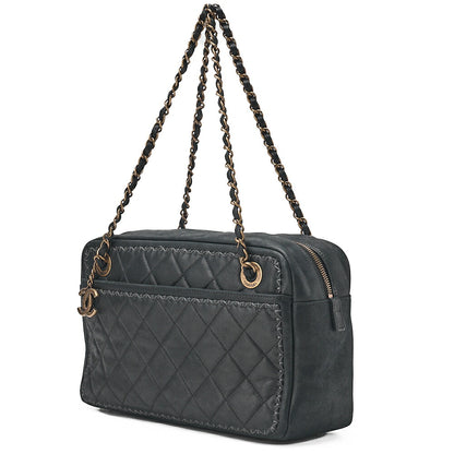 CHANEL Sparkle Leather Matelasse with Coco Charm Double Chain Shoulder Black Gold-Tone Hardware, Pre-Owned