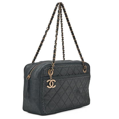 CHANEL Sparkle Leather Matelasse with Coco Charm Double Chain Shoulder Black Gold-Tone Hardware, Pre-Owned