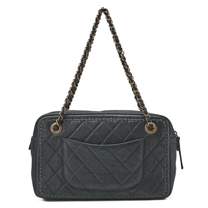 CHANEL Sparkle Leather Matelasse with Coco Charm Double Chain Shoulder Black Gold-Tone Hardware, Pre-Owned