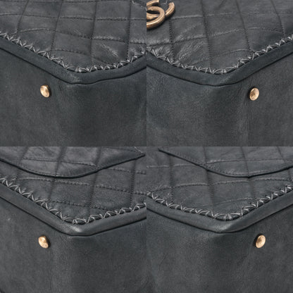 CHANEL Sparkle Leather Matelasse with Coco Charm Double Chain Shoulder Black Gold-Tone Hardware, Pre-Owned