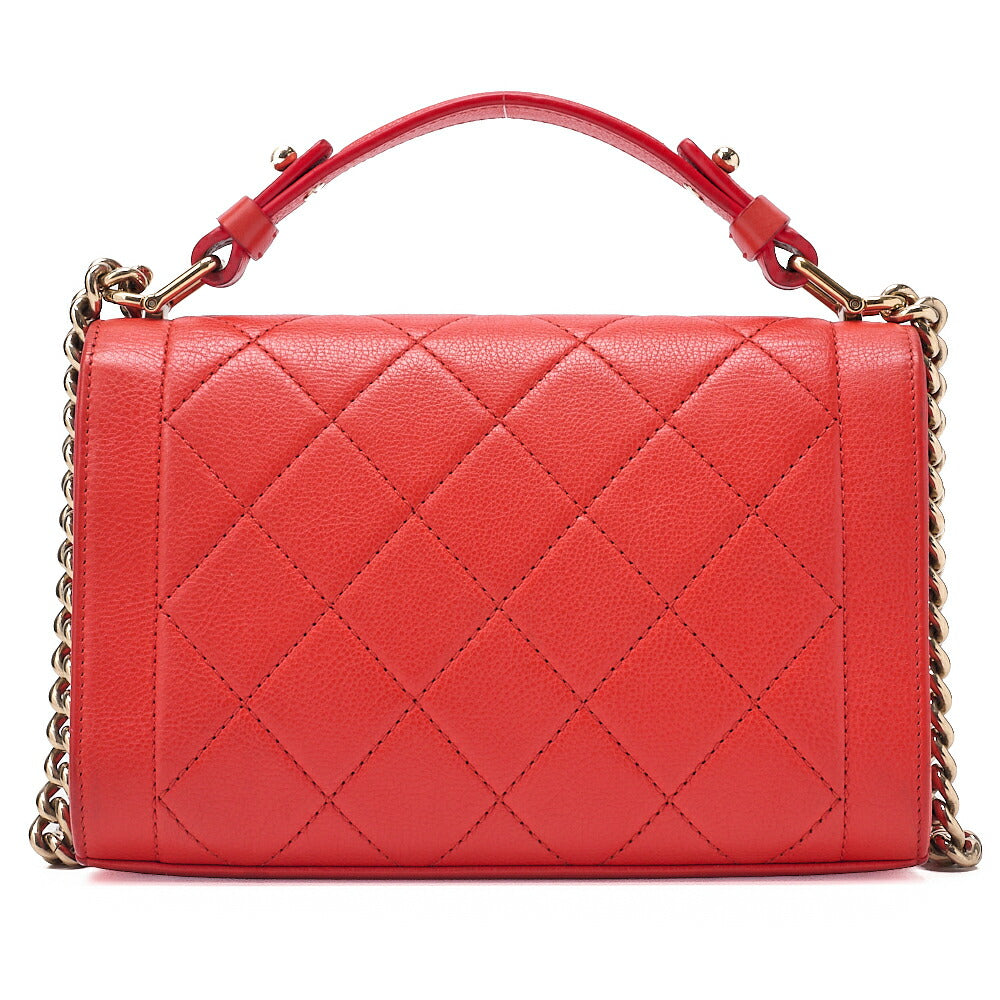 CHANEL Chanel Matelasse Logo Plate 2-Way Chain Shoulder Calfskin Red Gold-Tone Hardware, Pre-Owned