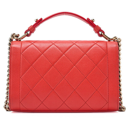 CHANEL Chanel Matelasse Logo Plate 2-Way Chain Shoulder Calfskin Red Gold-Tone Hardware, Pre-Owned