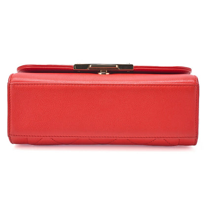 CHANEL Chanel Matelasse Logo Plate 2-Way Chain Shoulder Calfskin Red Gold-Tone Hardware, Pre-Owned