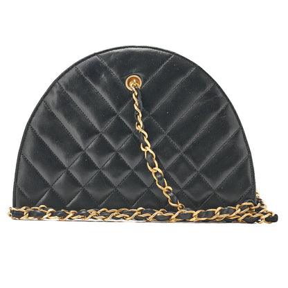 CHANEL Matelasse Diamond-Shaped Charm Half Moon Lambskin Black Gold-Tone Hardware, Pre-Owned