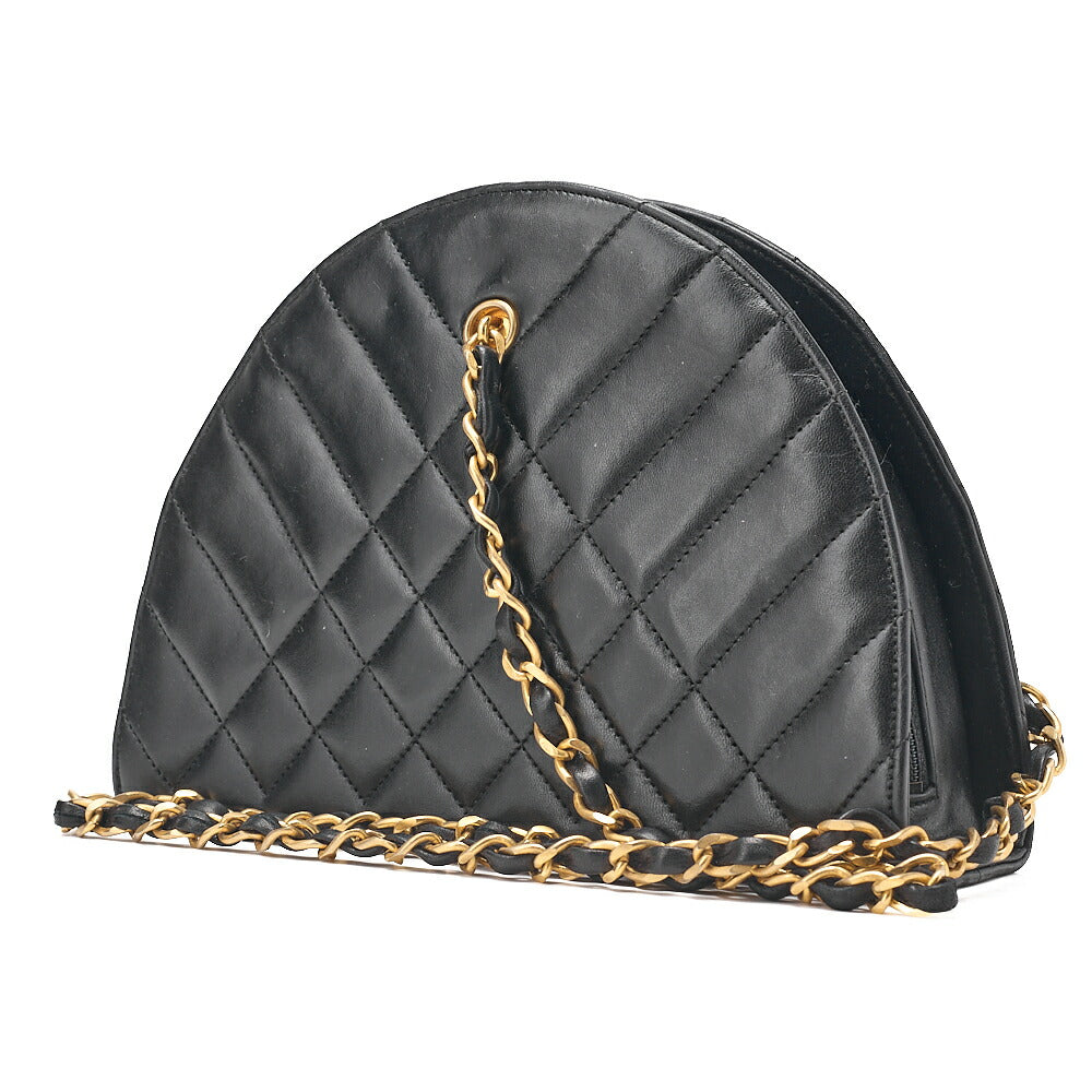CHANEL Matelasse Diamond-Shaped Charm Half Moon Lambskin Black Gold-Tone Hardware, Pre-Owned