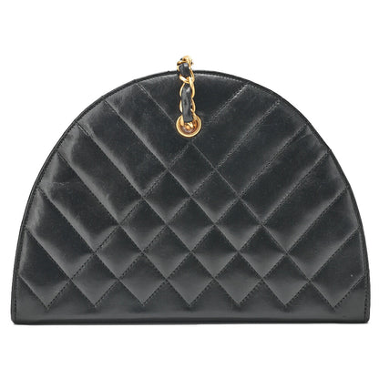 CHANEL Matelasse Diamond-Shaped Charm Half Moon Lambskin Black Gold-Tone Hardware, Pre-Owned