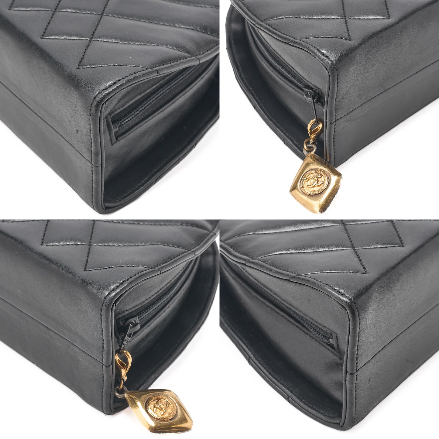 CHANEL Matelasse Diamond-Shaped Charm Half Moon Lambskin Black Gold-Tone Hardware, Pre-Owned