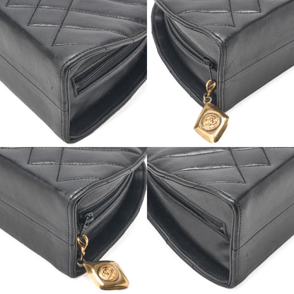 CHANEL Matelasse Diamond-Shaped Charm Half Moon Lambskin Black Gold-Tone Hardware, Pre-Owned