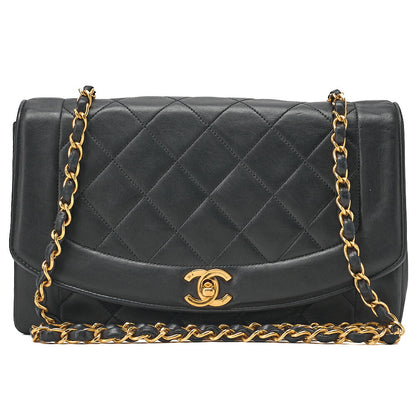 CHANEL Matelasse Diana Flap 25cm Chain Shoulder Lambskin Black Gold-Tone Hardware, Pre-Owned