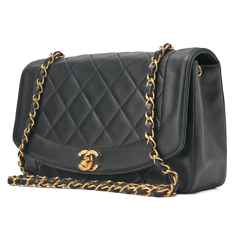 CHANEL Matelasse Diana Flap 25cm Chain Shoulder Lambskin Black Gold-Tone Hardware, Pre-Owned