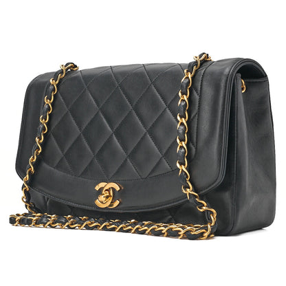 CHANEL Matelasse Diana Flap 25cm Chain Shoulder Lambskin Black Gold-Tone Hardware, Pre-Owned