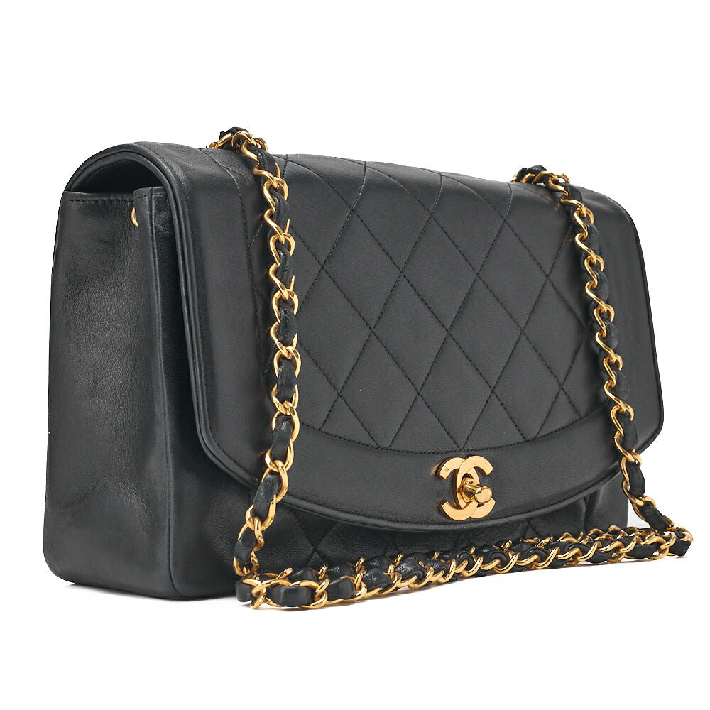 CHANEL Matelasse Diana Flap 25cm Chain Shoulder Lambskin Black Gold-Tone Hardware, Pre-Owned
