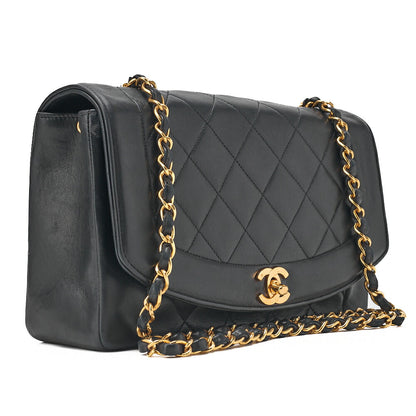 CHANEL Matelasse Diana Flap 25cm Chain Shoulder Lambskin Black Gold-Tone Hardware, Pre-Owned