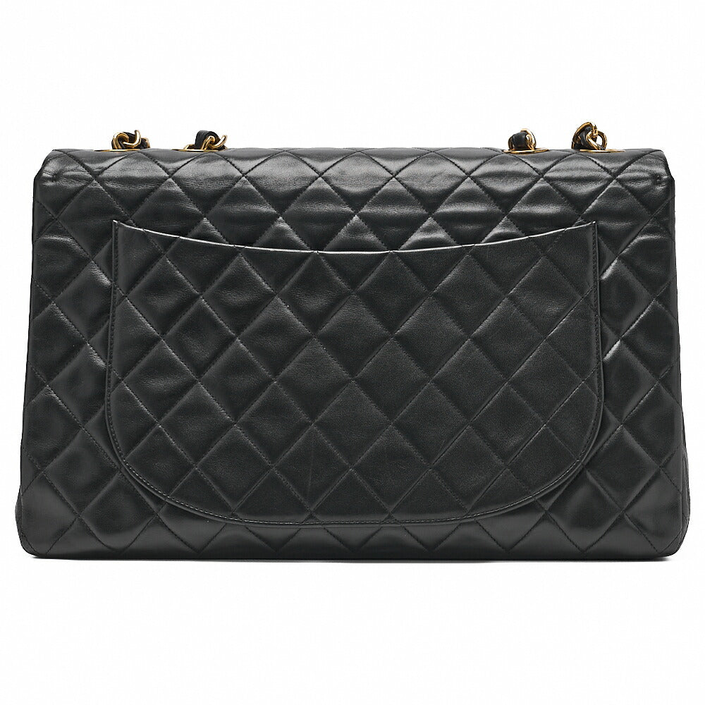 CHANEL Chain Shoulder Bag Deka Matelasse 34cm Single Flap Lambskin Black Gold-Tone Hardware, Pre-Owned
