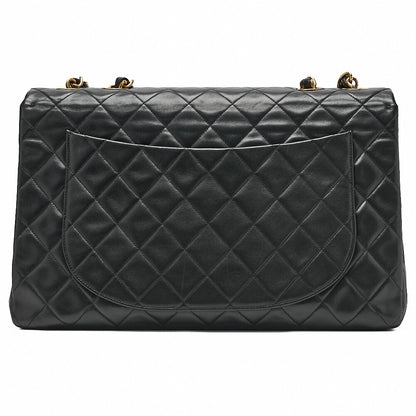 CHANEL Chain Shoulder Bag Deka Matelasse 34cm Single Flap Lambskin Black Gold-Tone Hardware, Pre-Owned