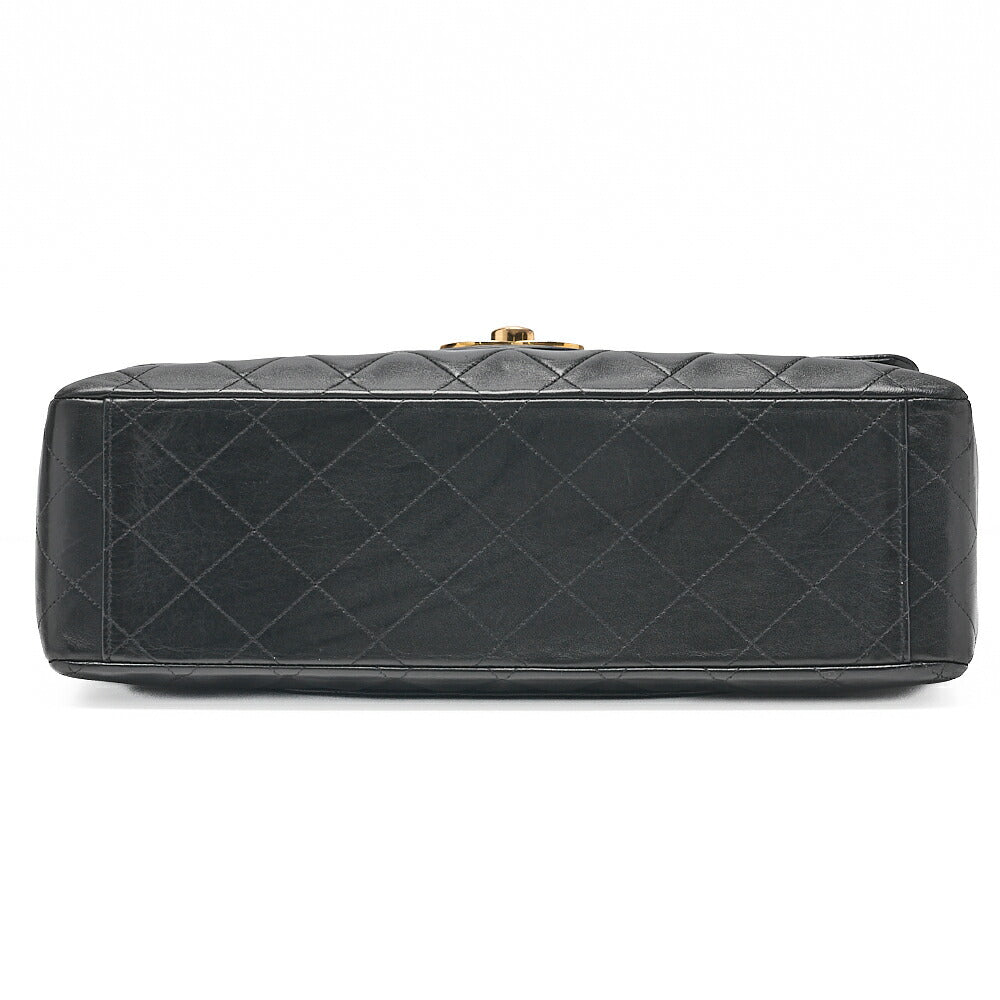 CHANEL Chain Shoulder Bag Deka Matelasse 34cm Single Flap Lambskin Black Gold-Tone Hardware, Pre-Owned